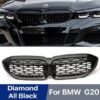 Car Front Bumper Kidney Grill Diamond All Black Style Grille For BMW G20 G21 G28 3 Series M3 330i M340i 2019-2020 Accessories