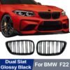 Car Front Bumper Kidney Grill Double Slat Gloss Black Grille For BMW 2 Series F22 F23 M2 2014 2015 2016 Dual Bar Car Accessories