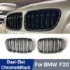 Car Front Bumper Kindey Grill Double Slat Bar Chrome Silver Black Grille For BMW 1 Series F20 F21 2012 2013 2014 Racing Grilles