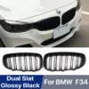 Front Bumper Kindey Grille Double Slat Gloss Black Grill For BMW 3-Series Gt F34 M3 2013-2020 320I 328I 335I Xdrive Sport Grill