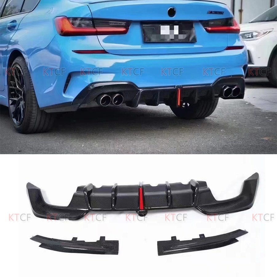 Diffusore Posteriore In Carbonio Per BMW Serie 3 G20 G28 M-Sport 2019-2021 - Con Punte Di Scarico Nere, Compatibile Con M320i M325i M330i