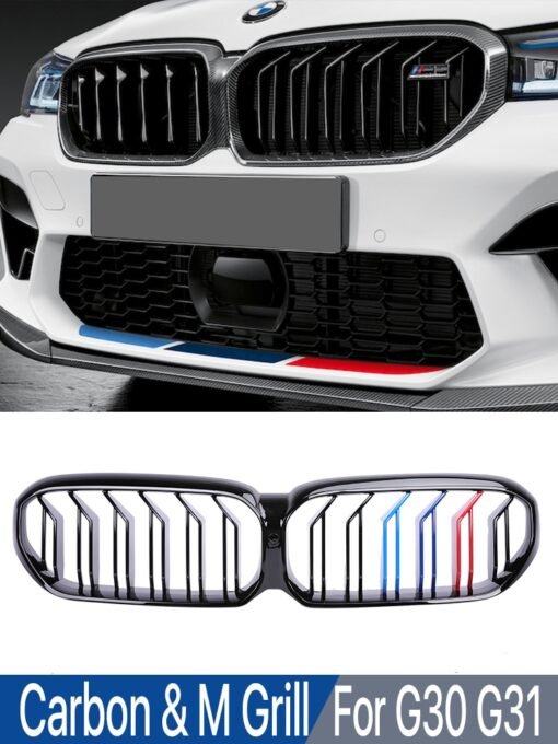 M5 Performance Front Kidney Bumper ABS Grille M Sport Carbon Fiber Grill Cover For BMW 5 Series G30 G31 G38 LCI 2020 2021 2022