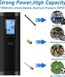 Alternative view of Air Compressor Portable Tire Inflator, 150PSI Electric Air Pump with Pressure Gauge, Heat Dissipation, Rechargeable, Power Bank, LED Light, Tire Pump for Bike Motorcycle Tires Ball(Black)