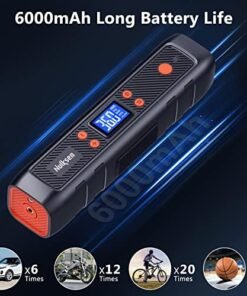 Alternative view of Portable Tire Inflator and Air Compressor - 150PSI Cordless Pump with 6000mAh Battery for Cars, Bikes, Motors - Pressure Gauge, LED Light, Orange