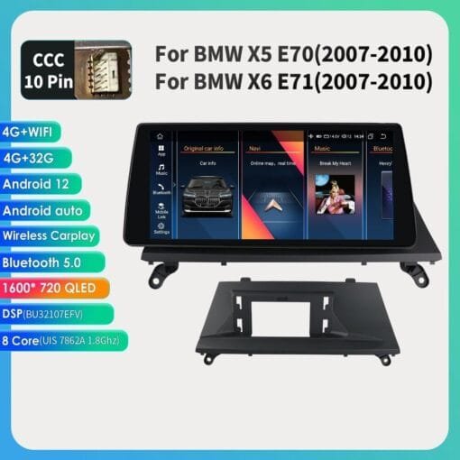 10.33" Android 12 Car GPS Stereo Multimedia For BMW X5 E70 X6 E71 CCC Carplay BT